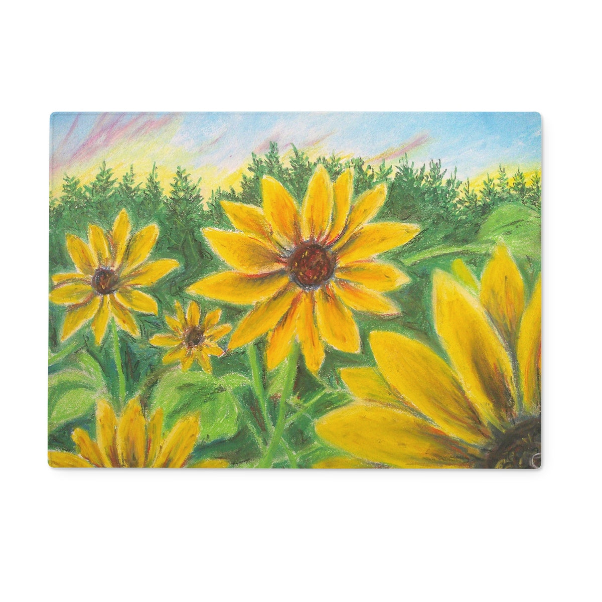 Sunflower on Rainbows ~ Glass Chopping Board