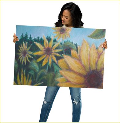Poet and her Soul Speaking Paintings ~ prints, originals and more  Sunflowers dancing In the light prancing Swaying to reach the view A sunny day for flowers too  Original Artwork and Poetry of Artist Jen Shearer  This is a original painting printed on product.