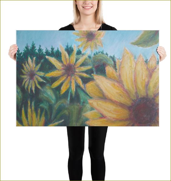 Poet and her Soul Speaking Paintings ~ prints, originals and more  Sunflowers dancing In the light prancing Swaying to reach the view A sunny day for flowers too  Original Artwork and Poetry of Artist Jen Shearer  This is a original painting printed on product.