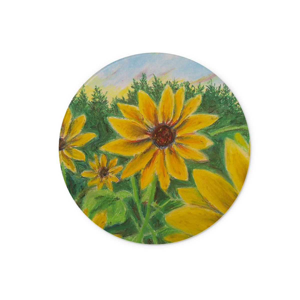 Sunflower on Rainbows ~ Glass Chopping Board