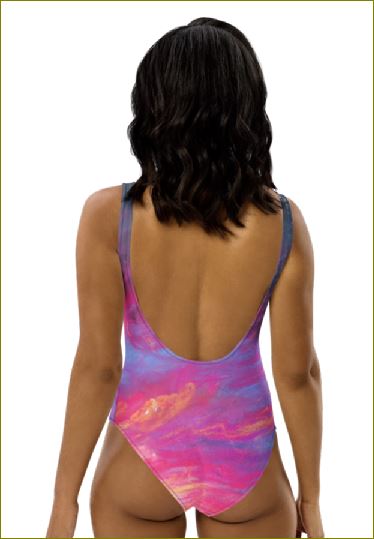 This is a original painting printed on a colourful bathing suit. Original artwork of Artist Jen Shearer's. 