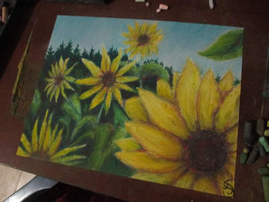 This is a original pastel artwork of Artist Jen Shearer

This original pastel piece comes framed and safely packaged with a tracking number.



" Sunny Flowers "

Sun flowers dancing 

In the light prancing

Swaying to reach the view

A sunny day for flowers too



Original Artwork and Poetry of Artist Jen Shearer 



11" x 14"

Soft Pastels 

Comes Framed

Free Shipping 

