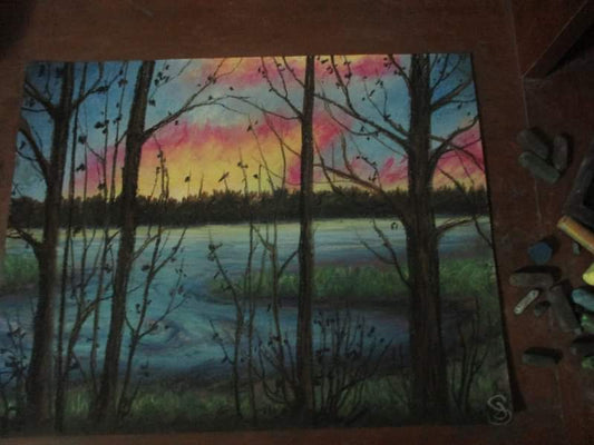 This is a original pastel artwork of Artist Jen Shearer

This original pastel piece comes framed and safely packaged with a tracking number.



"Midnight Celeste"

The stars are out

and sun is to set

Pastel smudged about

Day and night are met



Original Artwork and Poetry of Artist Jen Shearer 



11" x 14" 

Soft Pastels 

Comes Framed

Free Shipping 