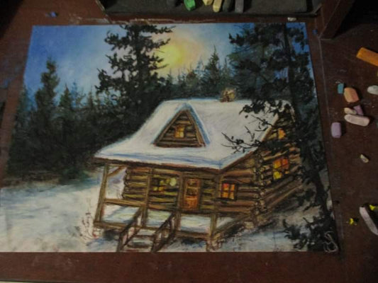 This is a original pastel artwork of Artist Jen Shearer

This original pastel piece comes framed and safely packaged with a tracking number.



"Cozy Cabin"

Cabin in the night

Cabin beneath the light

Standing tall warmth to keep

Helping us rest in winter sleep



Original Artwork and Poetry of Artist Jen Shearer 



11" x 14" 

Soft Pastels 

Comes Framed

Free Shipping