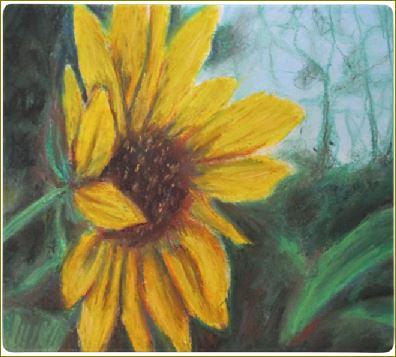 Poet and her Soul Speaking Paintings ~ prints, originals and more   " Sunflower View "  Looking out what does it see A world so magical Swirling free A moment caught on spree Guiding to nature's light degree  Original Artwork and Poetry of Artist Jen Shearer  This is a original soft pastel painting printed on merchandise.