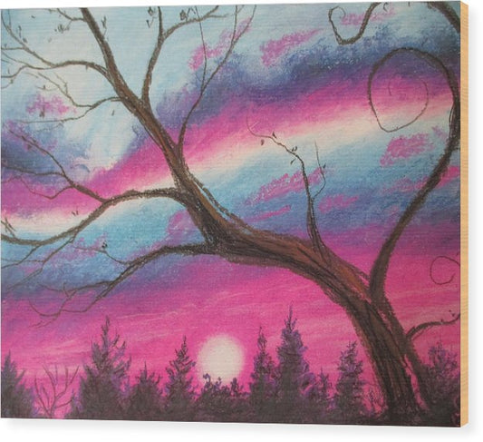 Sunsetting Tree - Wood Print