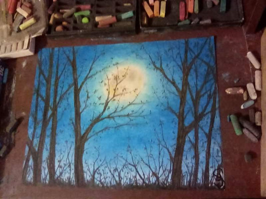 This is a original pastel artwork of Artist Jen Shearer

This original pastel piece comes framed and safely packaged with a tracking number.



"Wood Night Light"

Shady moon in the dark

Lighting up the woodland park

Playing in the light 

Lighting up the night

The dark moon with it's night light



Original Artwork and Poetry of Artist Jen Shearer



11" x 1 4" 

 Soft Pastels

Comes Framed

Free Shipping