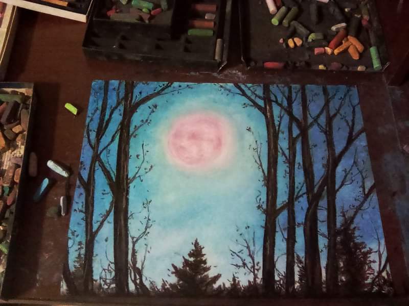 Load video: Painting a Moon with pastels