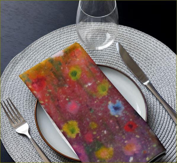 Artwork printed on Cloth napkins.  Revamp your dining experience with our custom cloth napkin set. Every pack comes with 4 soft, lightweight, and pliable napkins, each with a unique design for that personal touch. Great for special dinners or everyday use, these napkins add a dash of design and comfort to any mealtime.