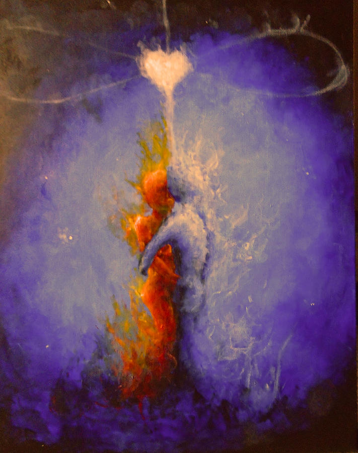 Twinflame painting of two embracing couples while stars and the universer spiral around them. Fire and water  lovers hugging in the cosmos with sparkling light surounding them. soulmates, love, relationship, peace, hope, together, mate, marriage, home
