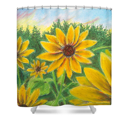 Sunflower on Rainbows - Shower Curtain