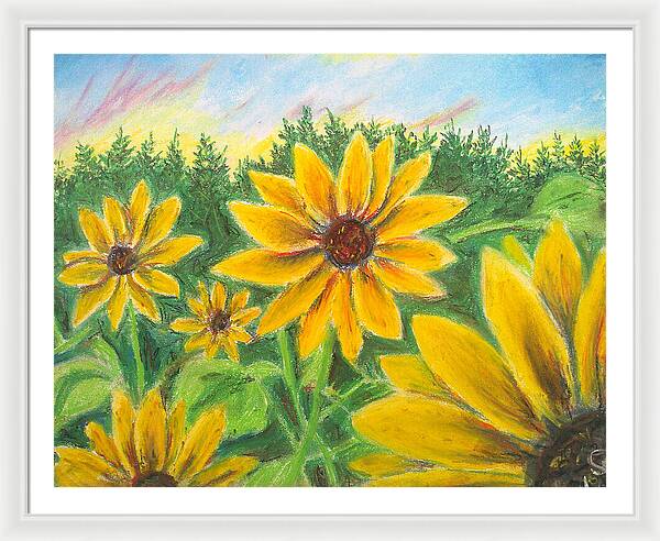 Sunflower on Rainbows - Framed Print