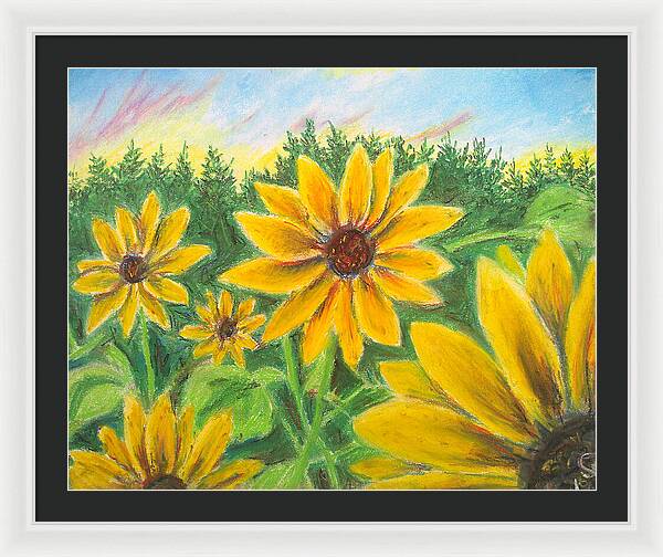 Sunflower on Rainbows - Framed Print