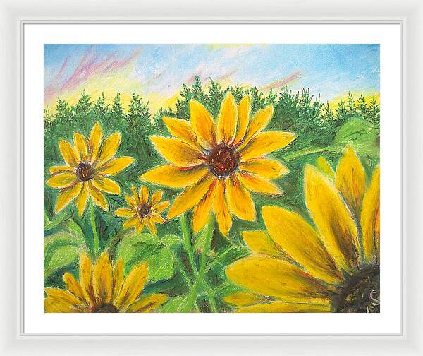 Sunflower on Rainbows - Framed Print