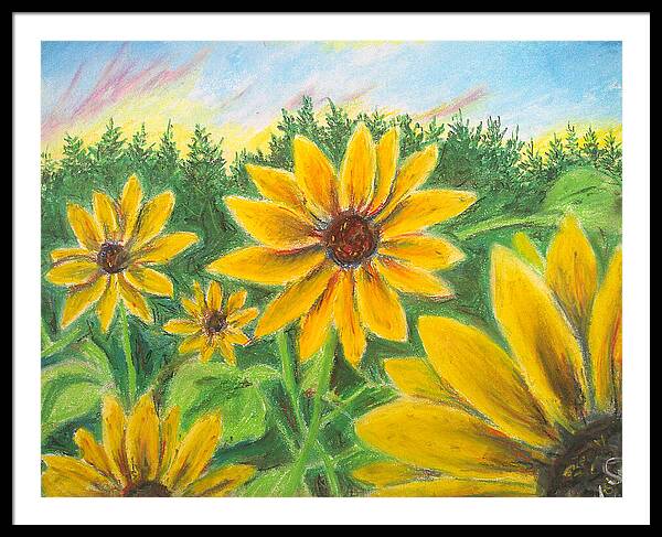 Sunflower on Rainbows - Framed Print