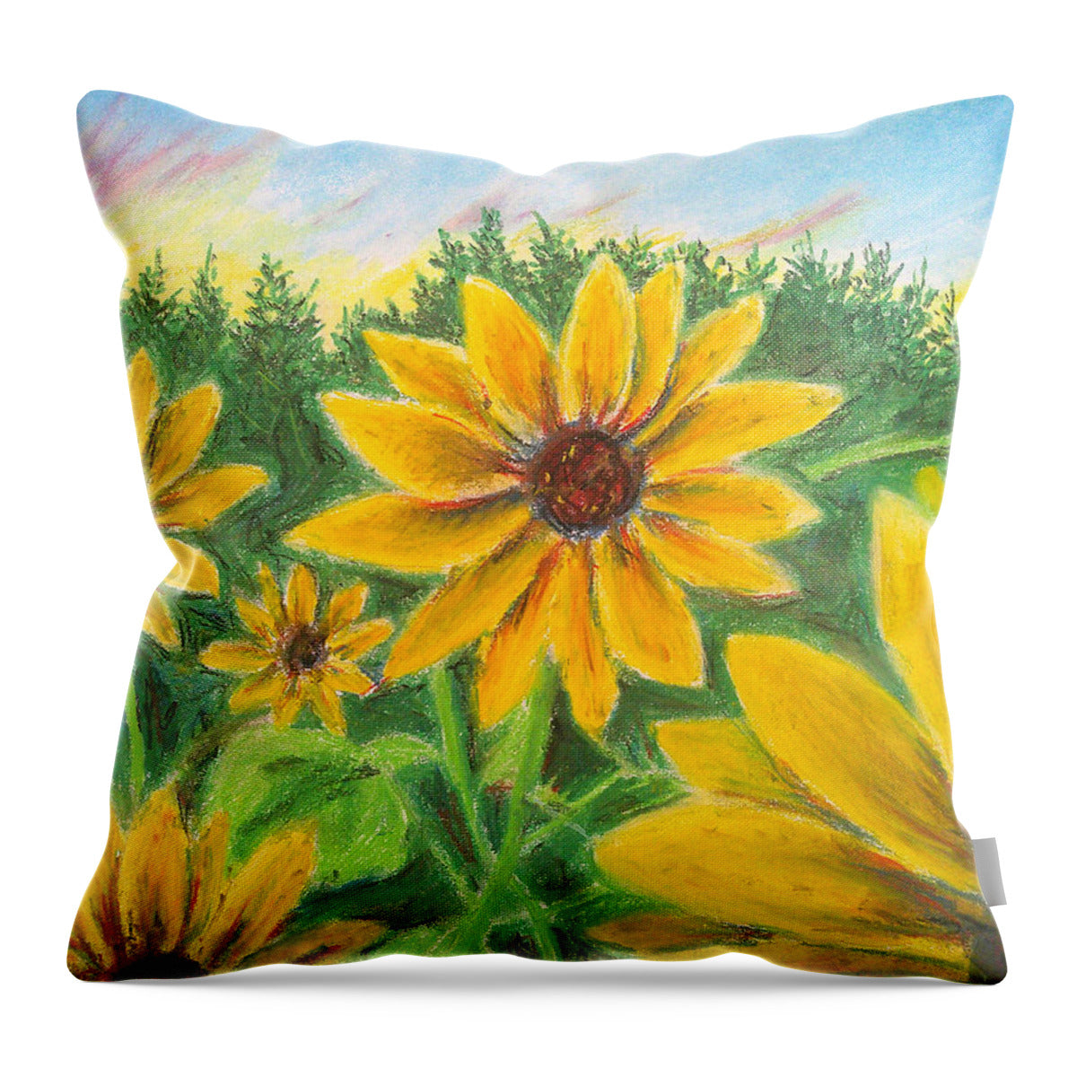 Sunflower on Rainbows - Throw Pillow