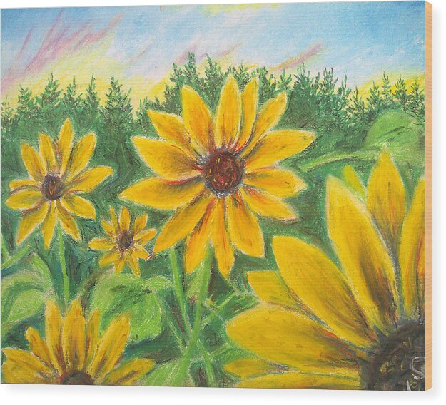 Sunflower on Rainbows - Wood Print