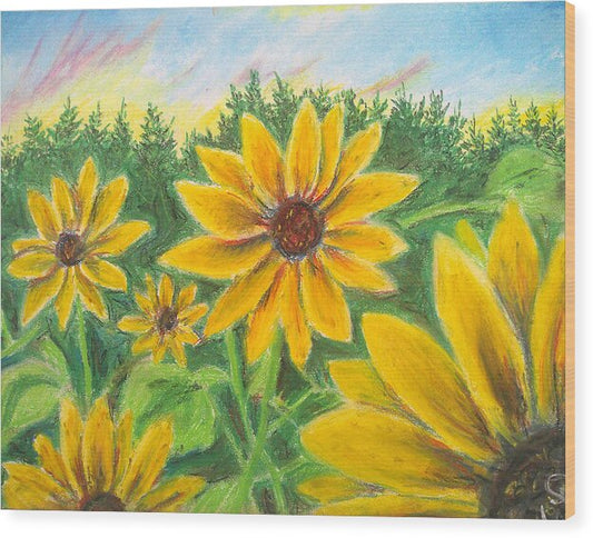 Sunflower on Rainbows - Wood Print