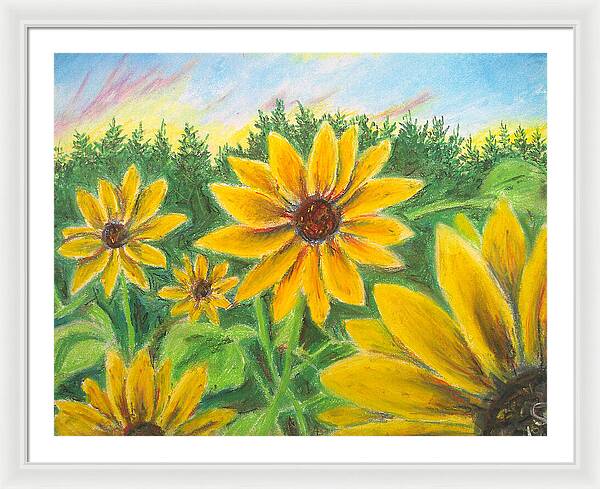 Sunflower on Rainbows - Framed Print