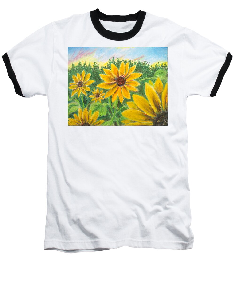 Sunflower on Rainbows - Baseball T-Shirt