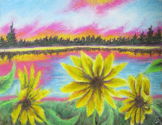 Poet and her Soul Speaking Paintings ~ prints, originals and more  When it is dark and no one is around I think of sunflowers Coming out of the ground It is an obsession Like a beat of a procession A sunflower spiraling motion  Original Artwork and Poetry of Artist Jen Shearer   This is a original painting printed on merchandise.