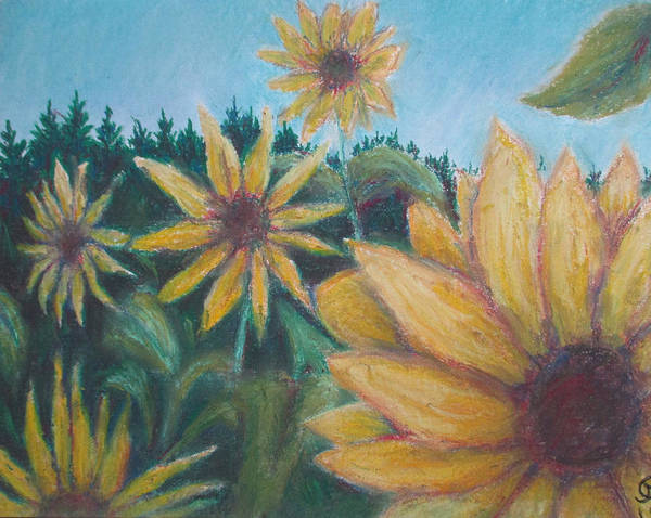 Poet and her Soul Speaking Paintings ~ prints, originals and more  Sunflowers dancing In the light prancing Swaying to reach the view A sunny day for flowers too  Original Artwork and Poetry of Artist Jen Shearer  This is a original painting printed on product.