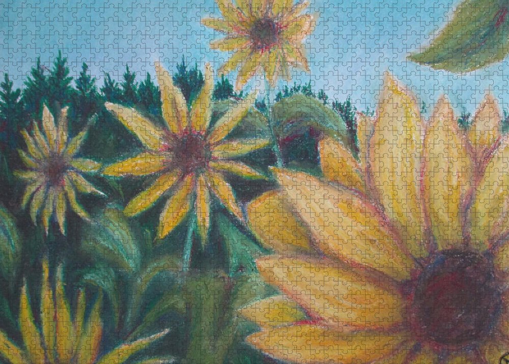 Poet and her Soul Speaking Paintings ~ prints, originals and more  Sunflowers dancing In the light prancing Swaying to reach the view A sunny day for flowers too  Original Artwork and Poetry of Artist Jen Shearer  This is a original painting printed on product.